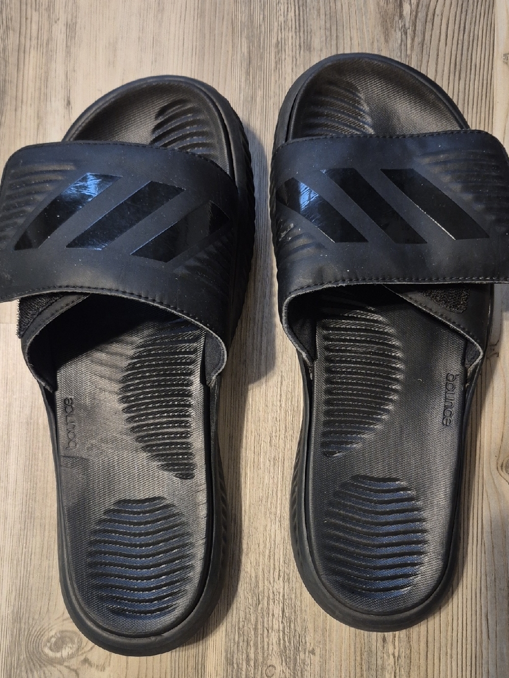 adidas Black Slide Sandals with Striped Logo